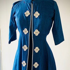 Denim Ankle Length Front Zipper Open Dress